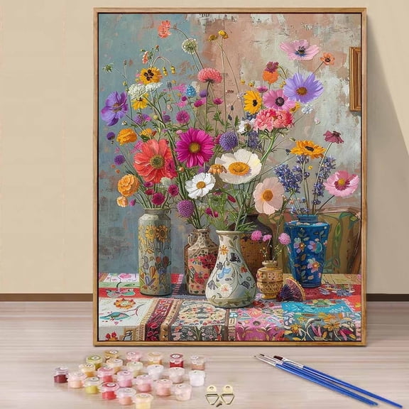 JYLMOOD DIY Paint by Number for Adults, Easy Painting by Numbers for Gift Home Wall Decor 16x20in without Frame, Colored Canvas - Flower