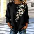 thumbnail image 4 of NTACZA Cotton And Linen Going Out Tops for Women Casual Crew Neck Floral Blouses Relaxed Fit 3/4 Sleeve Shirts for Women, 4 of 7