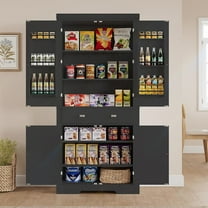 DSstyles 72" Kitchen Pantry Cabinet, Freestanding Tall Storage Cabinet with 6 Door Shelves, 2 Cabinets and 1 Drawer, Pantry Storage Cabinet for Kitchen, Living Room, Dining Room, White/Black