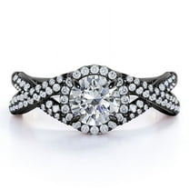 JeenMata 1 Carat Round Cut Moissanite Wedding Ring in 18k Black Gold Over Silver