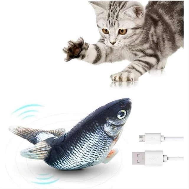 Juguetes de pescado para gatos, juguetes en movimiento con vibración automática electrónica de 30 cm, juguetes con hierba gatera, juguete para masticar, juguetes interactivos realistas para