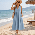 thumbnail image 2 of XUNKUSGA Cotton Linen Midi Dresses for Women Fashion Casual V-Neck Summer Dress Lightweight Solid Color Sleeveless Long Sundresse with Pockets, 2 of 11