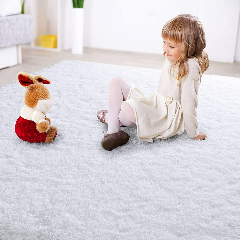 Lochas Soft Shag Carpet Fluffy Rug for Living Room Bedroom Big Area Rugs Floor  Mat, 5'x8',Cream White 