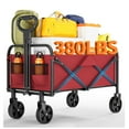 thumbnail image 1 of Wagons Carts Foldable, Utility Collapsible Wagon with All-Terrain Wheels, Drink Holders & Adjustable Handle, 380 LBS Portable Grocery Wagon for Shopping, Camping, Garden -Red, 1 of 8