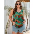 thumbnail image 6 of SHOWMALL Women's Plus Size Summer Tank Top, Soft Stretchy V Neck Pleated Tunic for Travel and Lounge, Vibrant Jungle Leaf 1X Sleeveless Side Slit Casual Layering Sun Shirt, 6 of 8