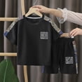 thumbnail image 2 of larppty Boys Clothes 2PCS Outfits Color Block T Shirt & Shorts Teen Boy Clothes Kids Summer Clothing Sets (2-3 Years,Black), 2 of 3