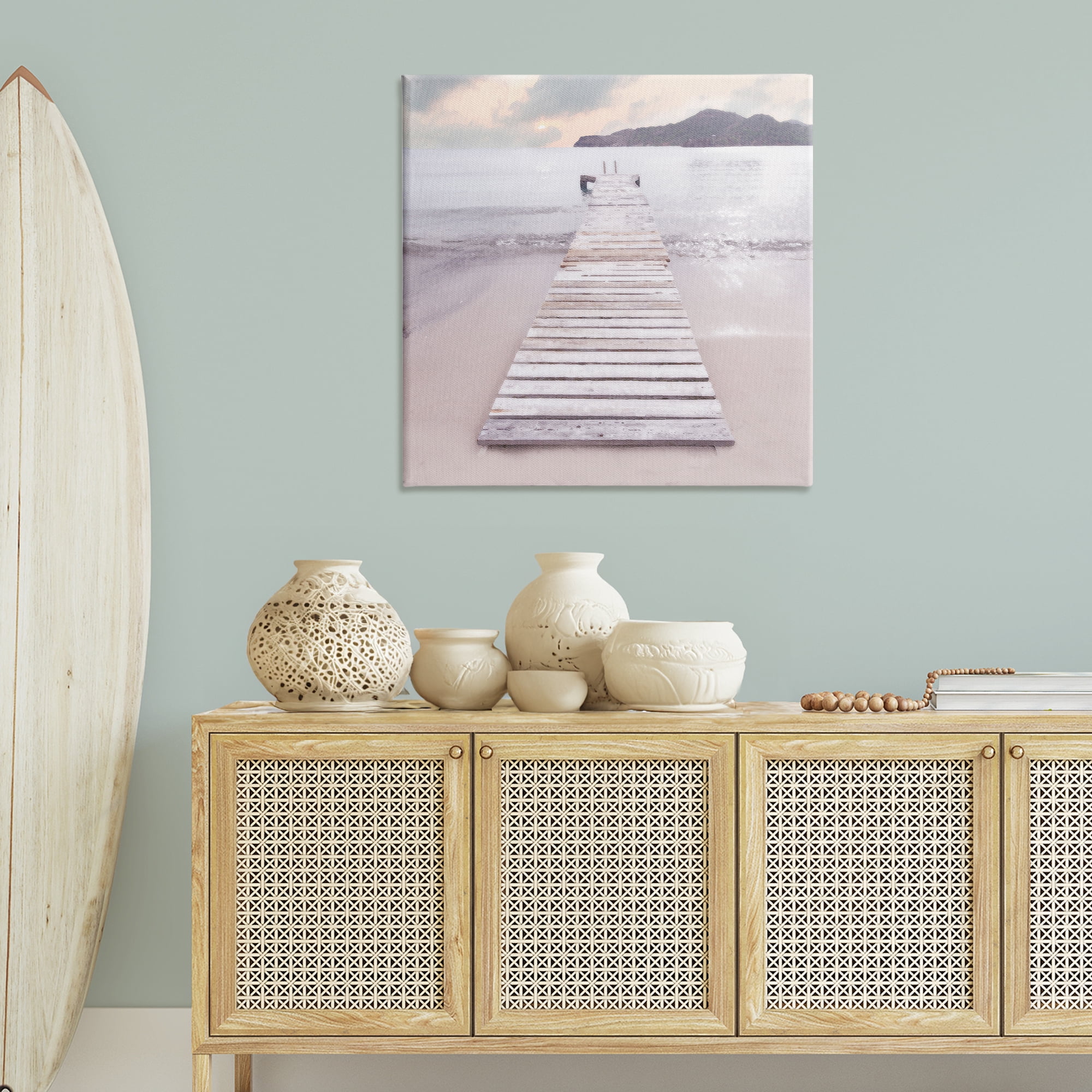 Stupell Industries Zen Beach Dock Landscape Painting Gallery Wrapped Canvas Art Print Wall Art, 36 x 36