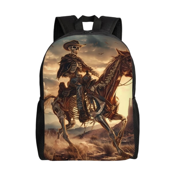 Easygdp Western Skeleton Cowboy Horse Mochila Versátil y Elegante: Comodidad, Almacenaje y Durabilidad para la Universidad, Trabajo, Viajes y Uso Diario