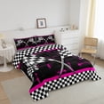 thumbnail image 3 of Erosebridal Racing Car Flag Comforter Sets Toddler Size, Hot Pink Comforters & Duvets, 3D Rectangle Decor, Ultra Soft 2 Pieces, 3 of 8