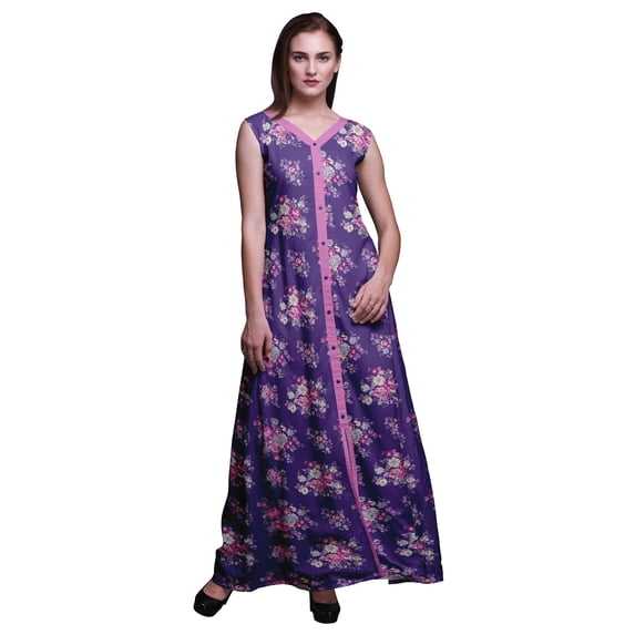 Bimba Floral Printed Front Slit Sleeveless Summer Spring Long Women Beach Dress-X-Small