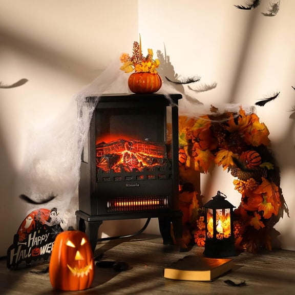 17 Inch Freestanding Electric Fireplace Stove Heater, 1500W Portable Electric Fireplace with 3-Sided Realistic LED Flame