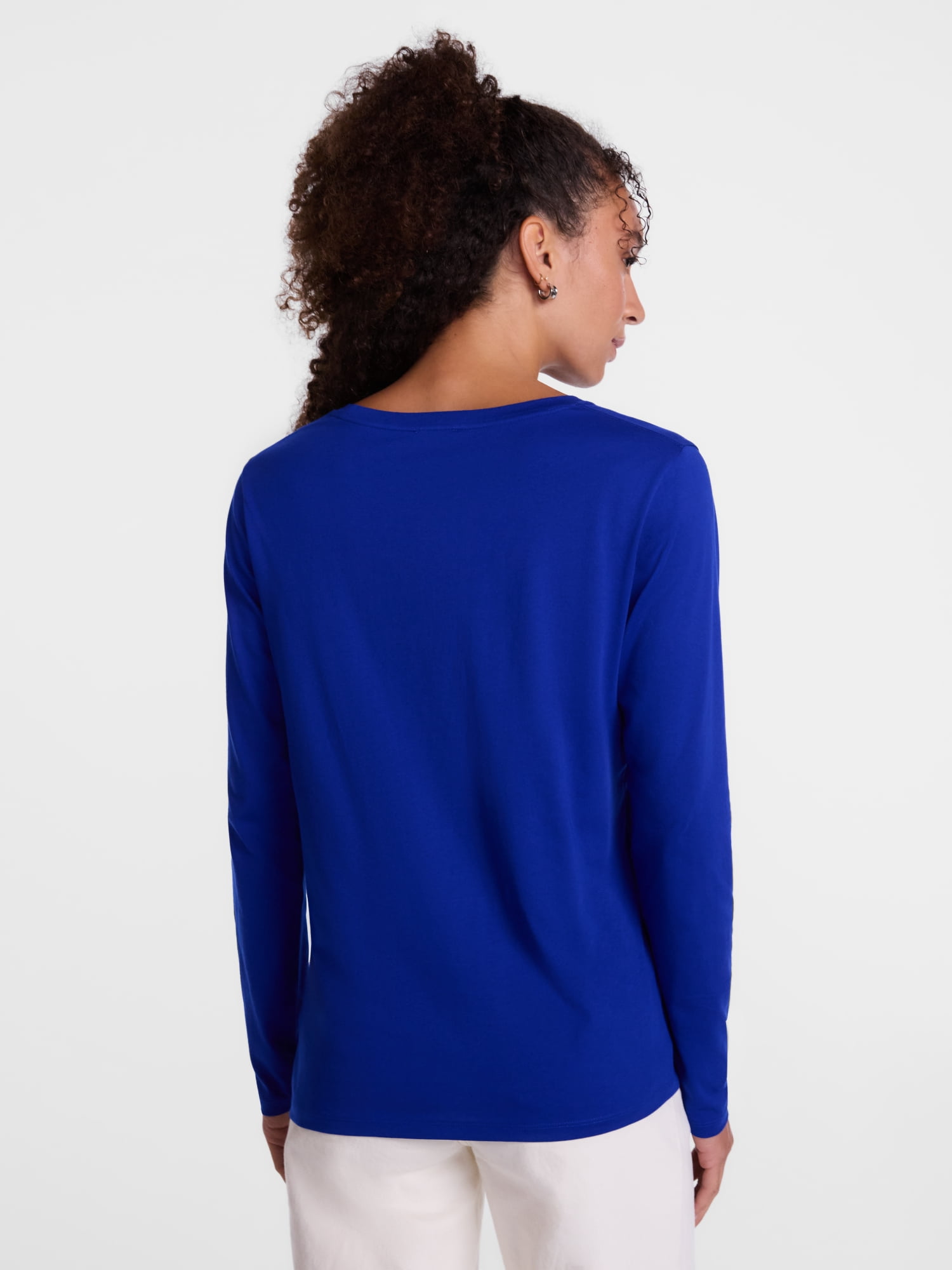 Scenario Women's Cotton Crewneck Tee with Long Sleeves, Sizes XS-XXXL