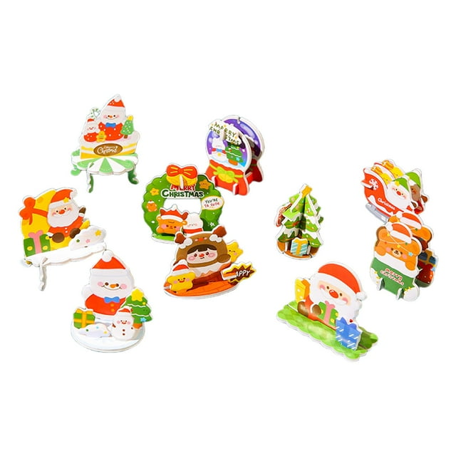 10 rompecabezas 3D temáticos, juguetes educativos tempranos de STEM, rompecabezas de combinación de formas Navidad
