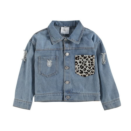 

Puloru Girls Denim Coat Long Sleeve Lapel Button Open Front Jacket with Pockets