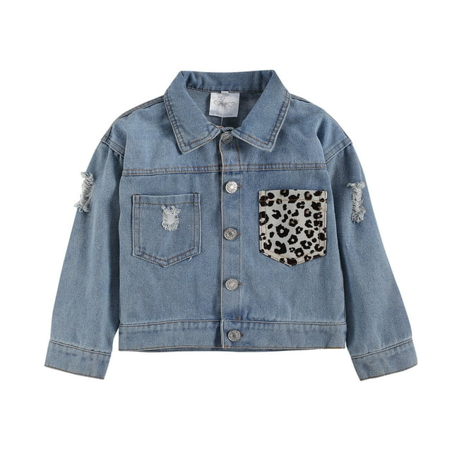 Toddler Baby Girl Coat Long Sleeve Denim Jacket Sequin Pockets Ripped Jean Jacket Outwear 1-6T