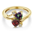 thumbnail image 3 of Gem Stone King 18K Yellow Gold Plated Silver Green Mystic Topaz Red Garnet and White Lab Grown Diamond Ring for Women (1.98 Cttw, Heart Shape 6MM, Gemstone Birthstone, Size 5), 3 of 6