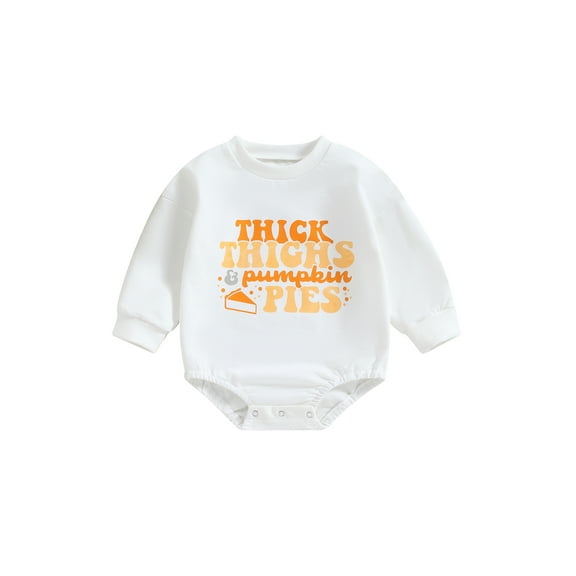 Wassery Newborn Baby Boys Girls Thanksgiving Day Outfit Long Sleeve Pumpkin Pie Print Romper Jumpsuits 3 6 12 18 Months Infant Thanksgiving Clothes Costume 0-18M