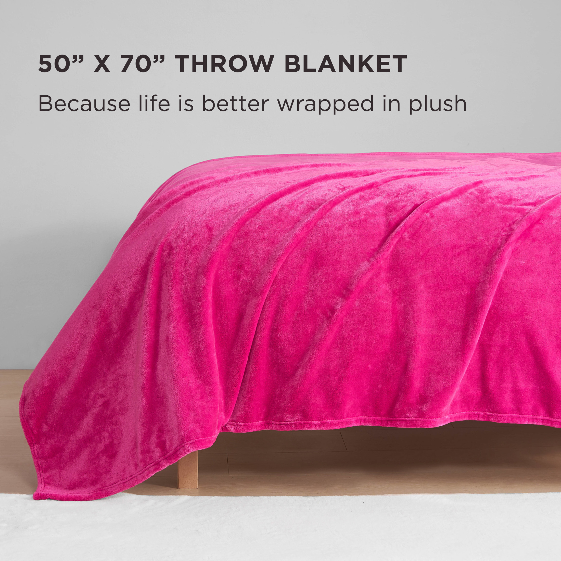 The Sheet Lab Solid Plush Microfiber Throw Blanket, Hot Pink, 50" x 70"