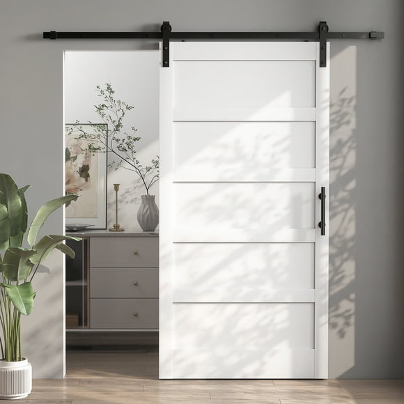 HOMCOM Sliding Barn Door with Hardware Kit, Shaker Sliding Door, White