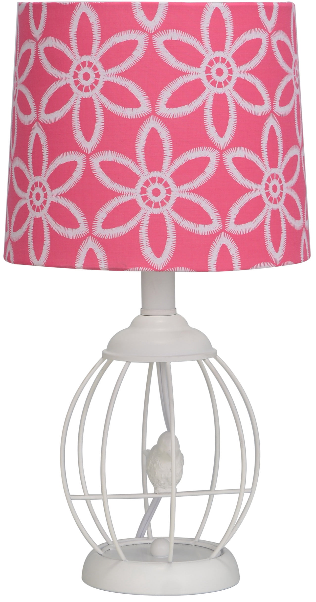 Cooper Ridge 17" White Birdcage Lamp with Pink and White Shade