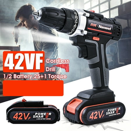 42VF 36NM Cordless Drill Hammer Rechargeable Electric Impact Wrench Electric Screw Driver 2 Speed, 25 + 1 Torque & LED
