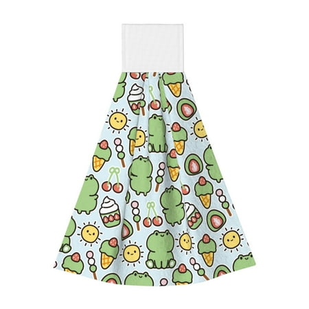 

Easygdp Frog With Sweet Kitchen Hand Towels Hanging Tie Towels Fast Drying Dish Cloth with Loop for Bathroom Restroom Home Decor
