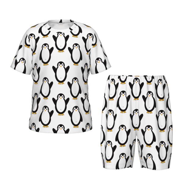 Fotbe Lovely Penguin Pijama Estampada de 2 Piezas para Niños – Ropa de Dormir de Manga Corta Cómoda para Niños y Niñas, Camiseta y Shorts de Algodón-3X-Large
