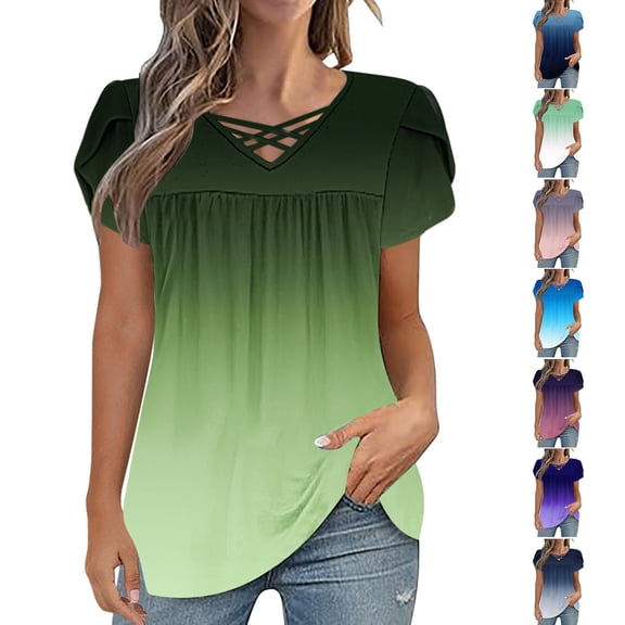 SROBPTY Womens Summer Tunic Tops, Casual T Shirts for Women, Womens Casual Loose V Neck Short Sleeve T Shirt Blouse Dressy Tops Navy,XXL