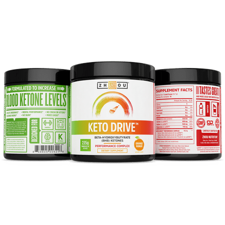 Zhou Keto Drive Exogenous Ketone Performance Complex | BHB Salts | Formulated for Ketosis, Energy and Focus | Orange Mango | 16 Servings, 8.29 oz