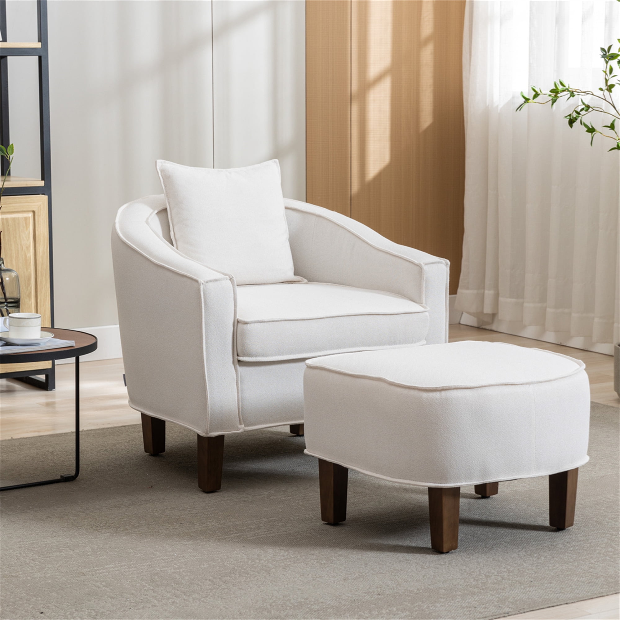 Accent Chair with Ottoman, Mid Century Modern Barrel Chair, Upholstered