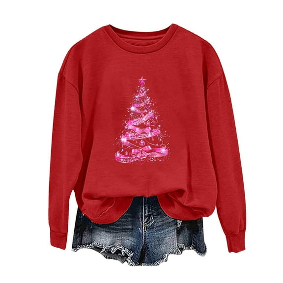 Christmas Sweaters for Women Cropped Sweatshirts Plus Size Crewneck Sweatshirts Cute Long Sleeve Tops Cotton