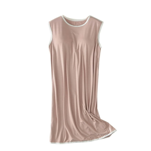 Ladies Pajamas in Clearance Night Gown for Women Soft Comfy Sleeveless Crewneck Nightshirts Trendy Mid Length Sleep Shirt with Padded New Coffee XL