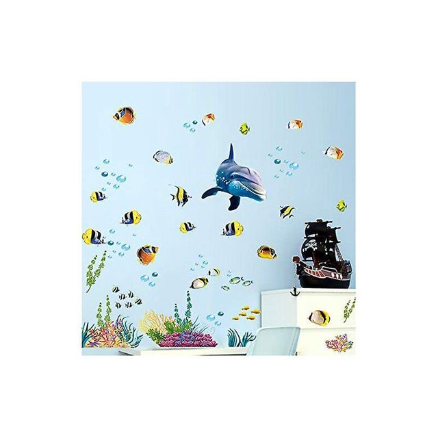 Etiqueta de la pared de los peces del océano, debajo de la ballena azul pegatinas de pared suaves para la habitación de los niños sala de estar cafetería decoración de la pared del aula estilo-a