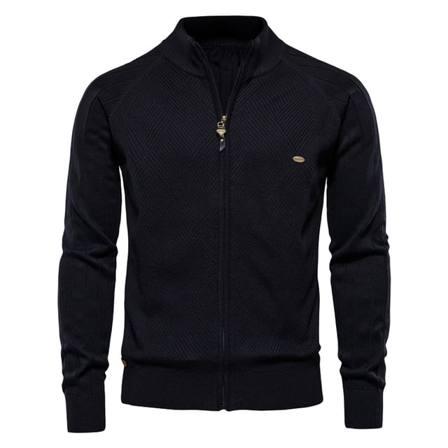 DPTALR Cardigan à Fermeture Éclair pour Homme, Col Montant, Tricoté, à Manches Longues
