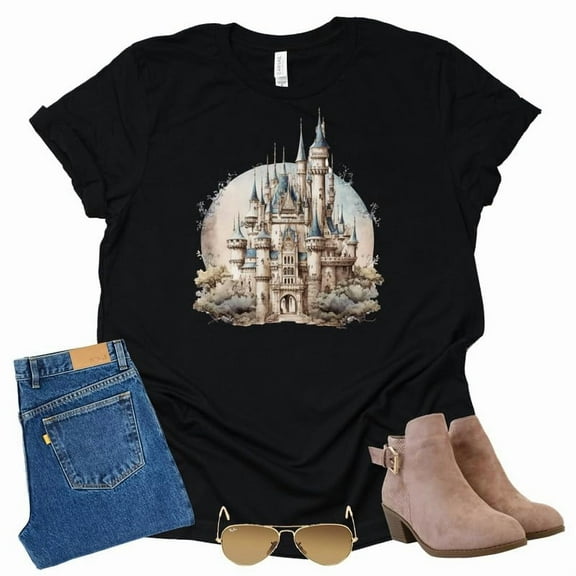 Victorian Cinderella Shirt, Magic Kingdom Castle Shirt Graphic Design Tee Tops Short Sleeve (Black-2X Large)