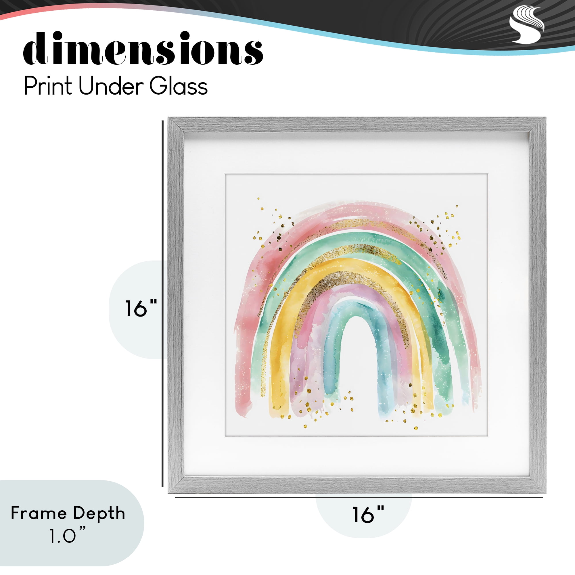 Stupell Industries Pastel Rainbow with Gold Accents Gray Framed Print Under Glass, design by Creative Studio