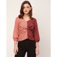 thumbnail image 2 of Moomaya 3/4 Sleeve V Neck Solid Georgette Top - Women's Elegant Georgette Top, 2 of 9