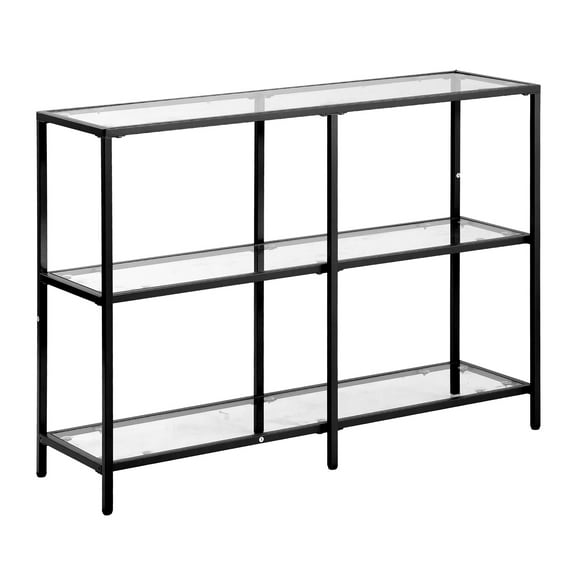 KFFKFF 3-Tier Glass Console Table, Contemporary Rectangular Side Table with Tempered Glass Surface and Metal Frame, Gold Console Desk with Safety Features for Living Room, Hallway, Entryway, Foyer