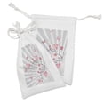 thumbnail image 2 of Nature Fabric Pouch Set of 2, Cherry Blooming Butterflies on Stripes Sun Rays Curvy Lines Ornamental Art, Small Drawstring Bag for Toiletries Masks and Favors, 9" x 6", Pale Grey Pink, by Ambesonne, 2 of 2