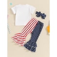 thumbnail image 5 of Toddler Girls 4th of July Outfit Infant Short Sleeve Letter Tee Shirt+Stars Stripes Flare Pants Bell Bottom Outfits, 5 of 9