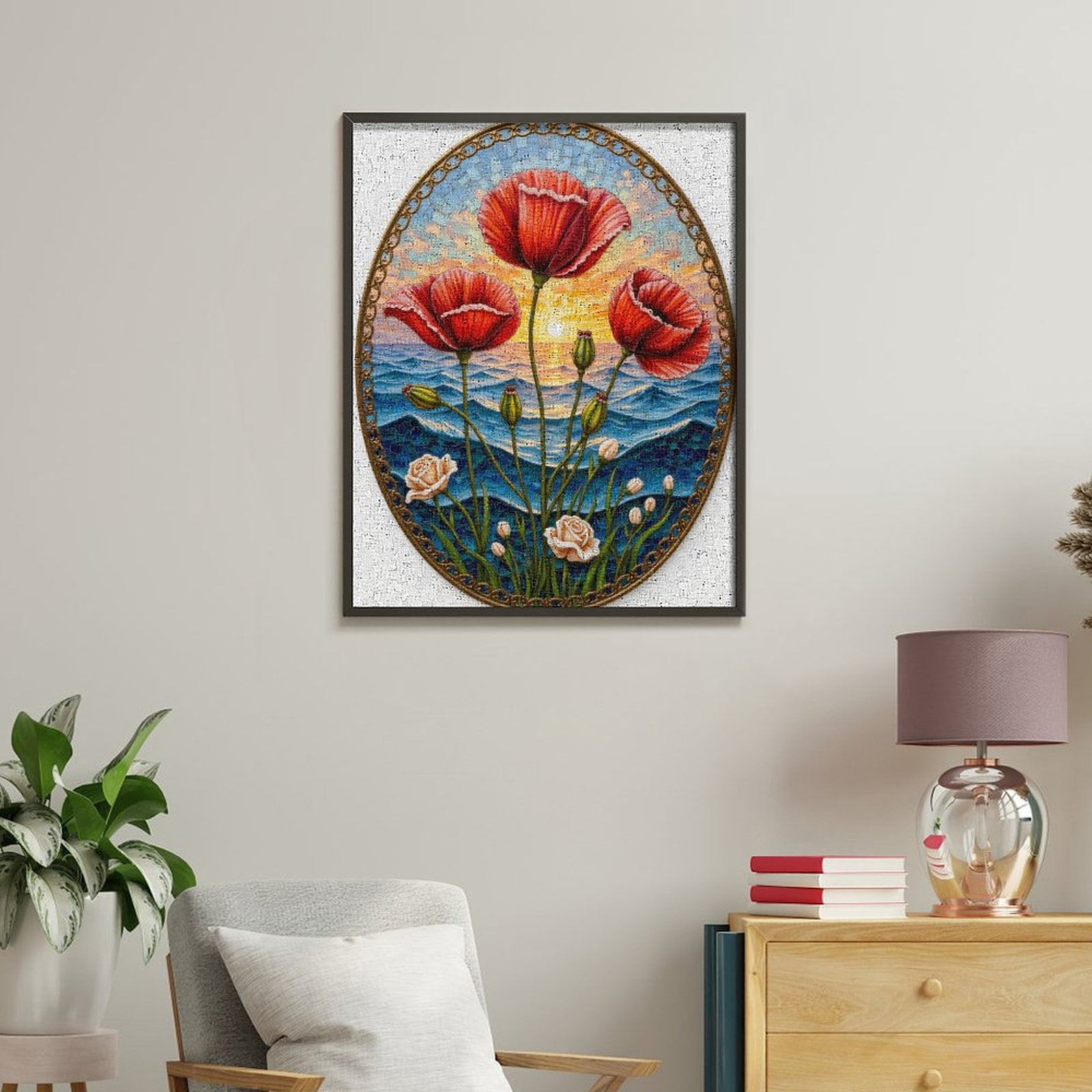 Paint by Numbers Kit for Adults, Sunset Ocean Floral Mosaic Art Paint by Numbers, Easy Paint by Numbers Kit for Adults Beginner, DIY Adult Paint by Number Kits on Canvas, 12x16in Home Decor