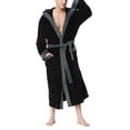 thumbnail image 1 of Kmbangi Men's Dressing Gown Robe Patchwork Hooded Long Sleeve Flannel Bathrobe for Hotel Spa Party Kimono Robe with Belt M-5XL, 1 of 9
