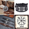 thumbnail image 2 of Set de Pulsera de cuero Vikinga y Collar para Hombre estilo Vikingo Brujula Vegvisir. estilo clásico de runas nórdicas - Plateado MADIOLA Moda Hombre, 2 of 8