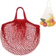 thumbnail image 1 of 1-Pack Cotton Mesh Bag, Reusable Washable Net String Grocery Bags, Produce Bags with Handle, Tote Bag for Fruits/Vegetables Shopping [Red, Short Handle], 1 of 5