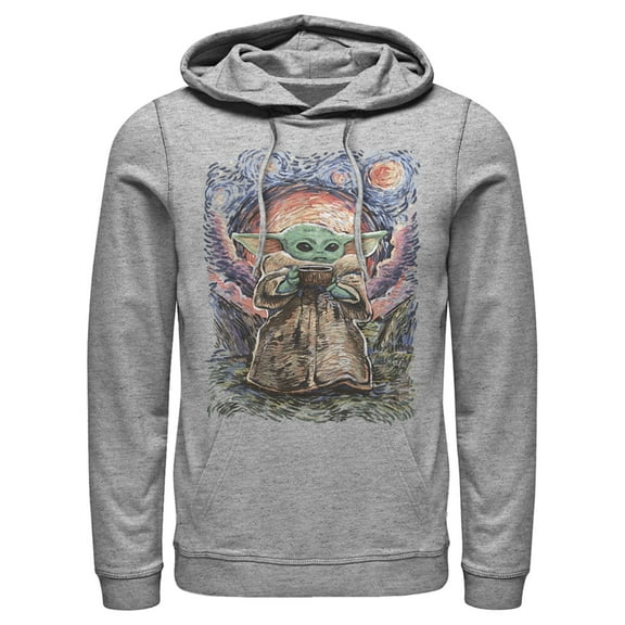 Men's Star Wars: The Mandalorian The Child Starry Night  Pull Over Hoodie Athletic Heather 2X Large