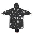 thumbnail image 2 of Oversized Wearable Blanket Hoodie,Halloween Skull and Bone Pattern Sherpa Blanket Hoodie with Super Pockets,Super Warm Fuzzy Pullover for Women & Men, 2 of 6