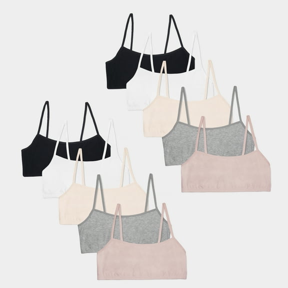 Fruit of the Loom Girls Cotton Spaghetti Straps Training Bra 10 Pack