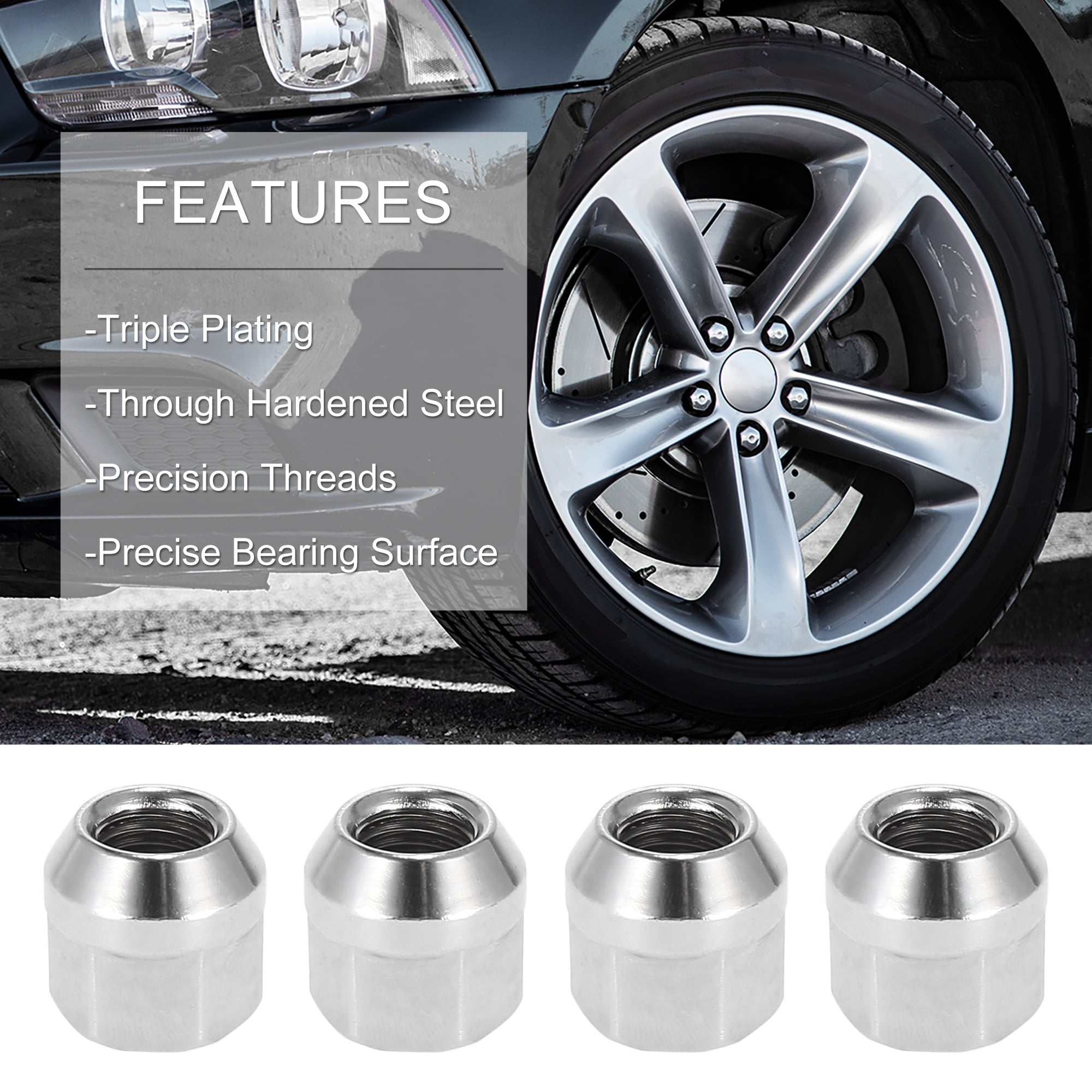 20pcs Car M12x1.5 21mm Bulge Acorn Wheel Lug Nuts Cone Seat Steel Universal Silver Tone