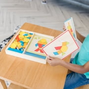 Melissa & Doug Pattern Blocks and Boards - Classic Toy With 120 Solid Wood Shapes and 5 Double-Sided Panels, Multi-Colored Animals Puzzle