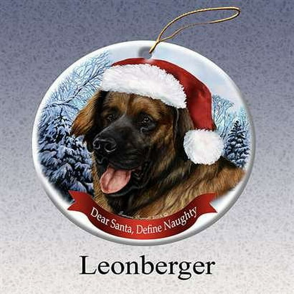 Holiday Pet Gifts Leonberger Santa Hat Dog Porcelain Christmas Tree Ornament
